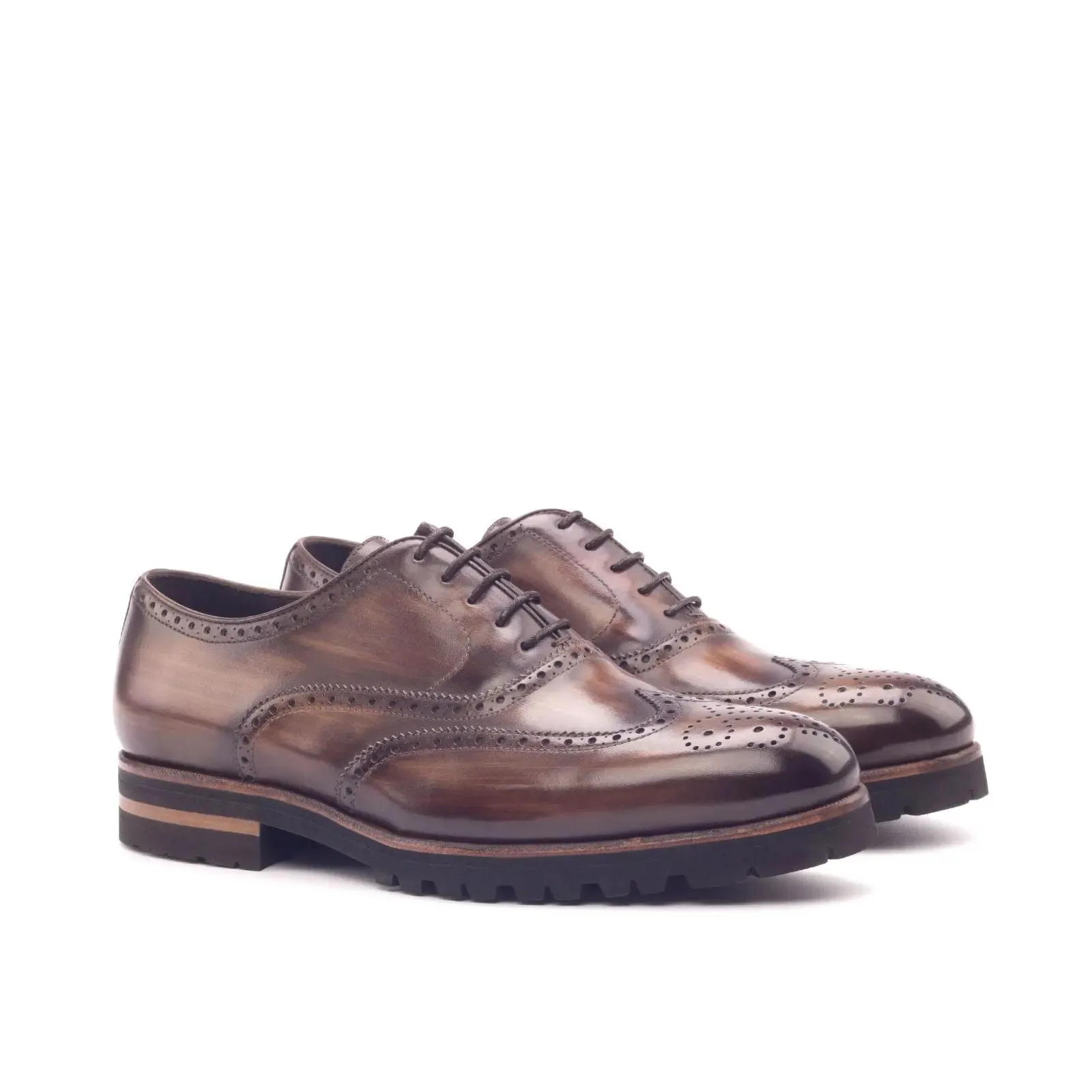 DapperFam Aeron in Med Brown / Brown Men's Lux Suede & Hand-Painted Patina Full Brogue