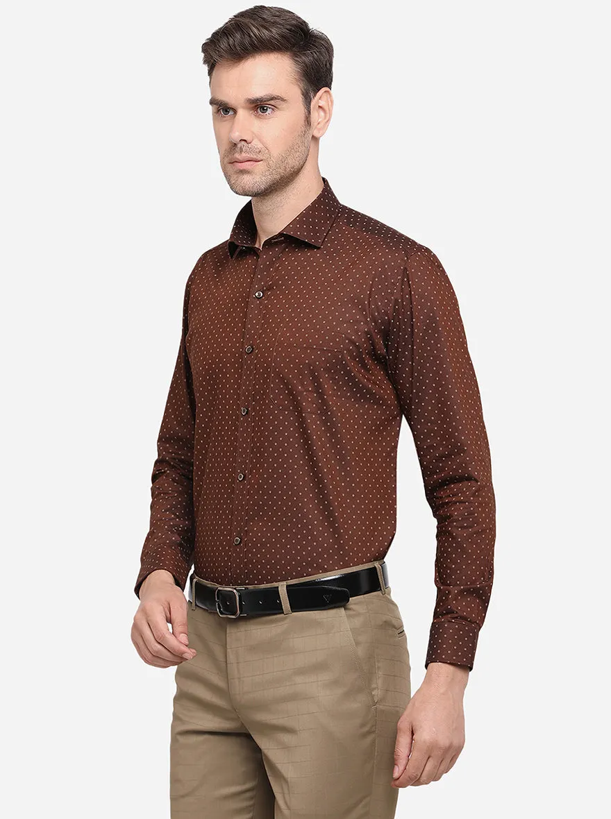 Dark Brown Printed Slim Fit Formal Shirt | Greenfibre