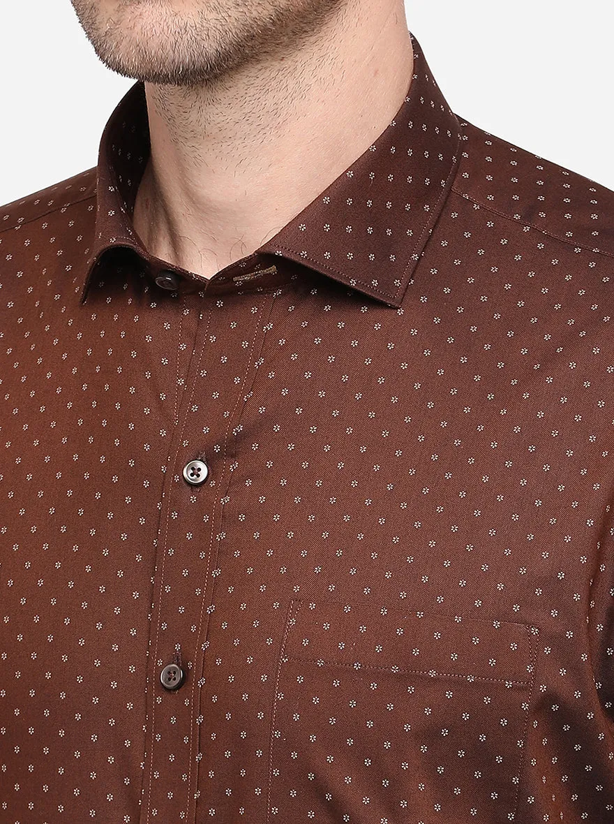 Dark Brown Printed Slim Fit Formal Shirt | Greenfibre