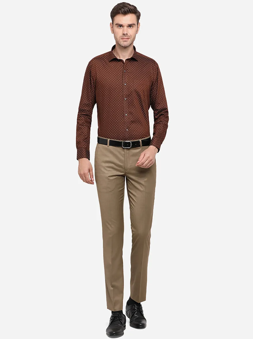 Dark Brown Printed Slim Fit Formal Shirt | Greenfibre