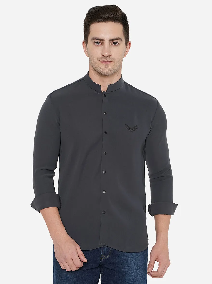 Dark Grey Solid Slim Fit Party Wear Shirt | JB Studio