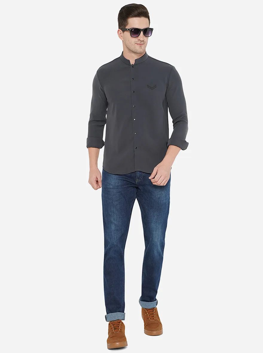 Dark Grey Solid Slim Fit Party Wear Shirt | JB Studio