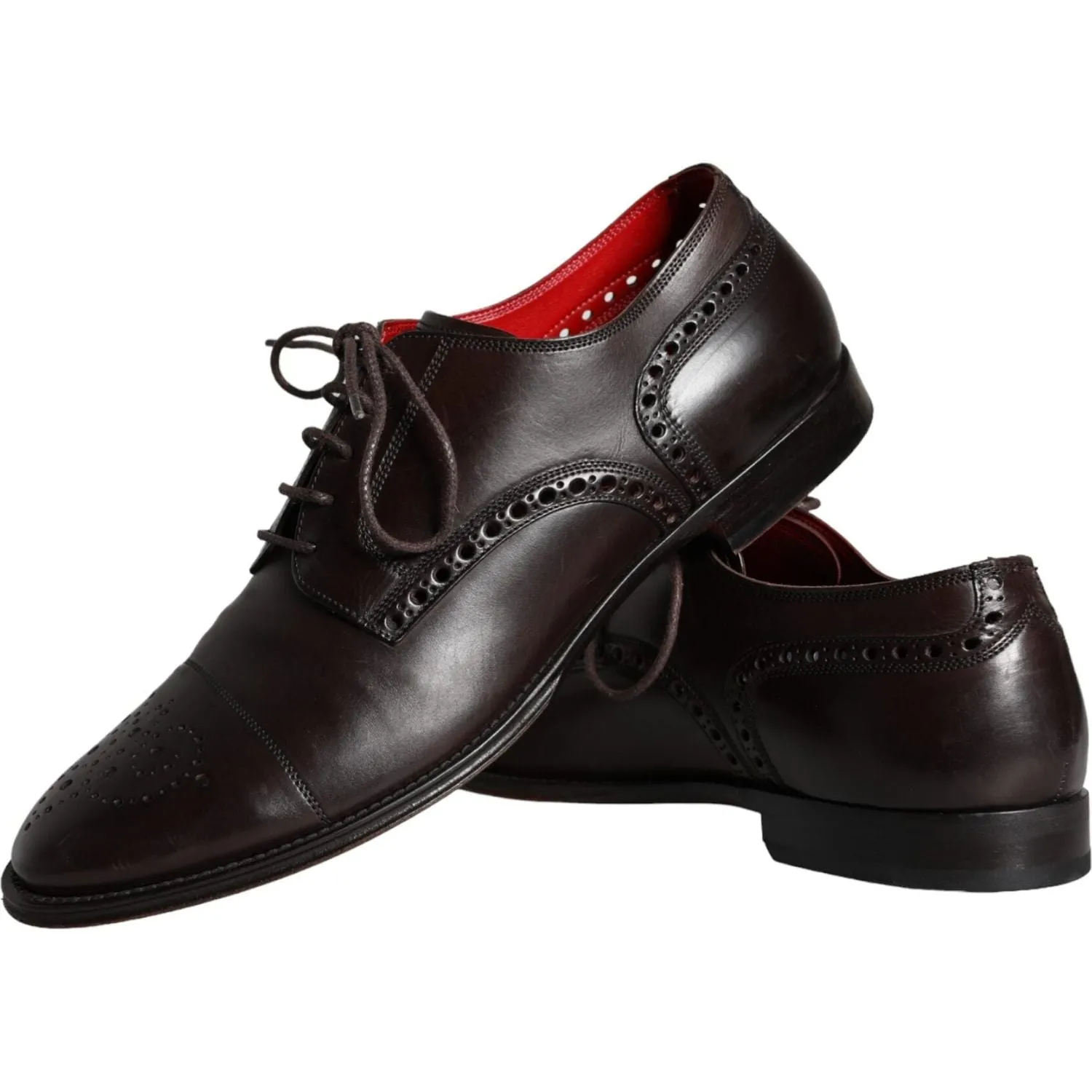 Dolce & Gabbana Brown Calfskin Leather Lace Up Oxford Shoes