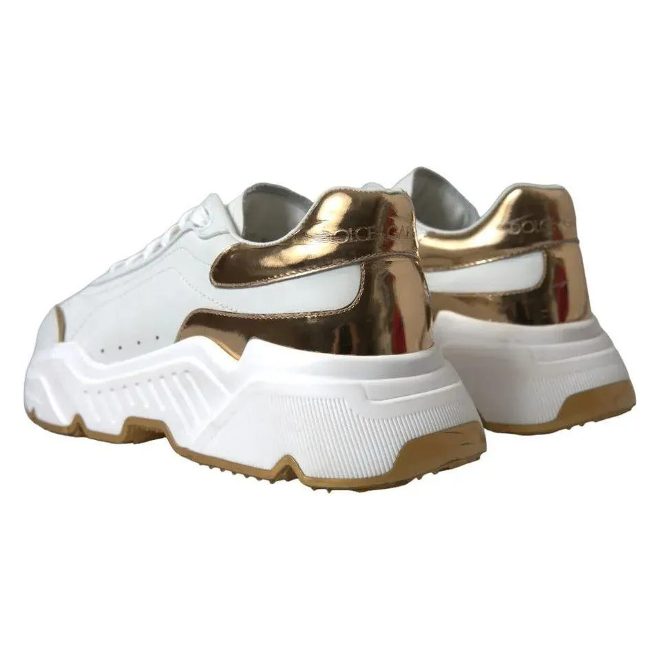 Dolce & Gabbana White Gold Leather Men Sneakers DAYMASTER Shoes