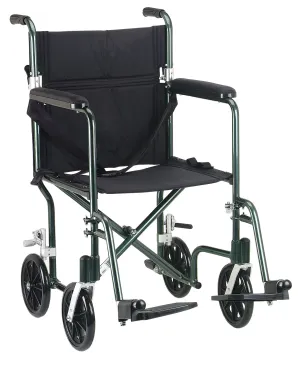 Drive Medical fw17gr Flyweight Lightweight Folding Transport Wheelchair, 17", Green Frame, Black Upholstery