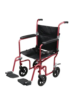 Drive Medical rtlfw19rw-rd Flyweight Lightweight Transport Wheelchair with Removable Wheels, Red