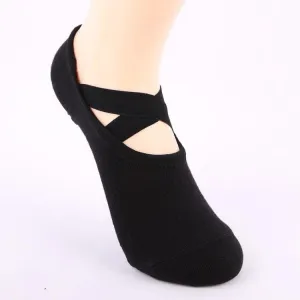 Elegant Backless Non-Slip Yoga Socks with Cross Straps for Women