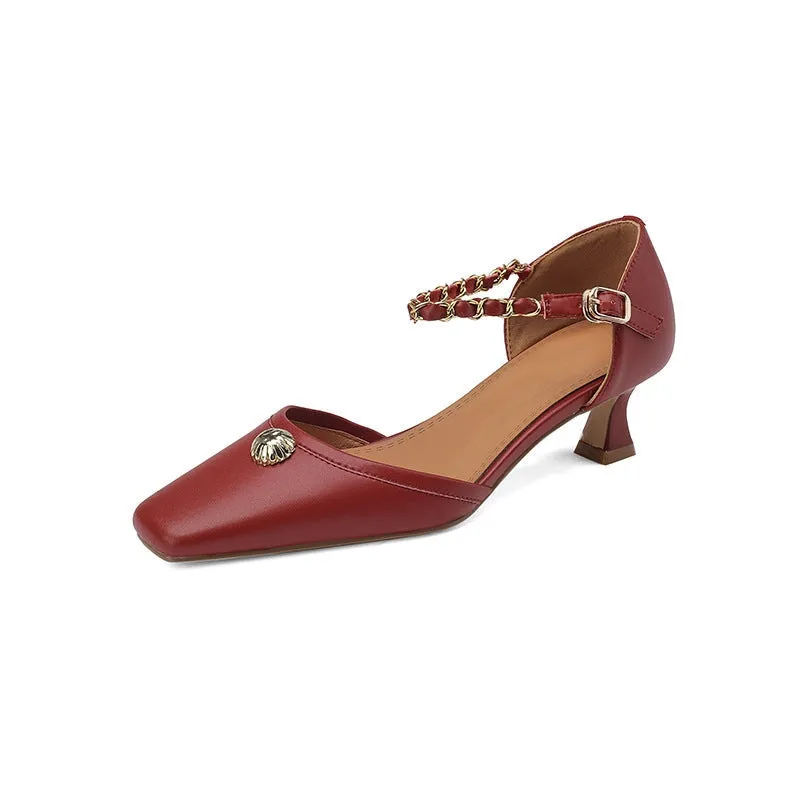 Elegant Genuine Leather Low Heel Triple-Strap Mary Jane Shoes With Buckle Detail