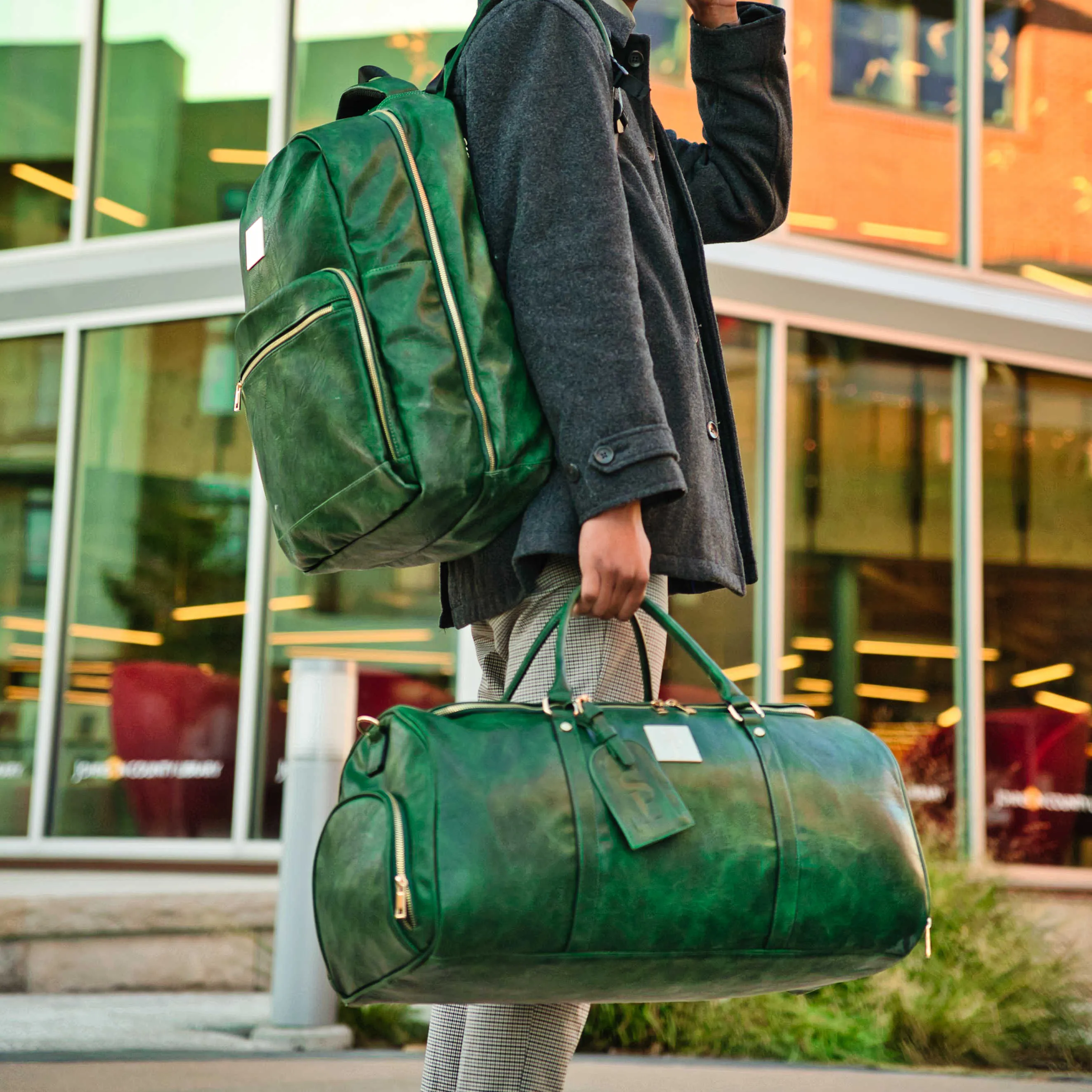 Emerald Green Tumbled Leather Commuter Bag (XL Design)