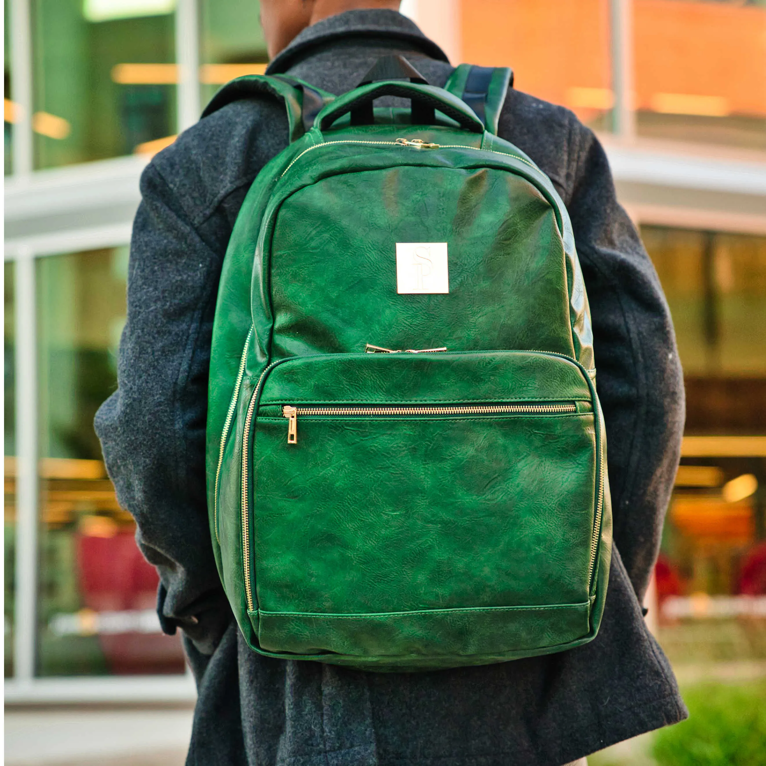 Emerald Green Tumbled Leather Commuter Bag (XL Design)