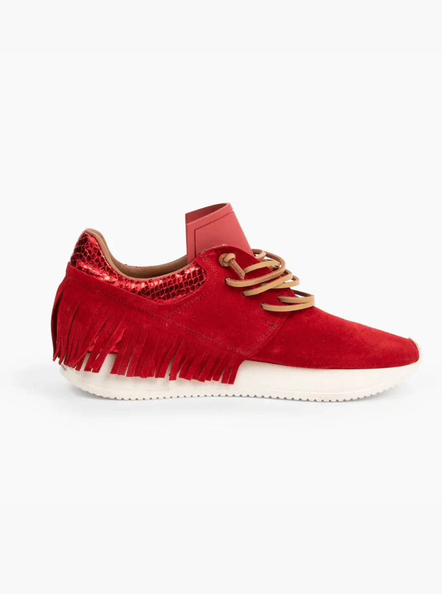 Esseutesse Suede Fringe Sneaker - Red