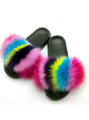 FLIP FLOPS CASUAL RACCON FUR SANDALS FURRY