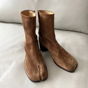 Genuine Suede Split Toe Tabi Boots with Modern Style