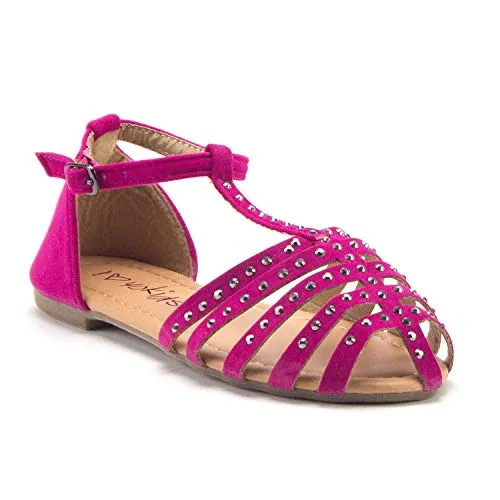 Girls Carmen-12K Gladiator Flats Embellished T-Strap Closed Toe Sandals