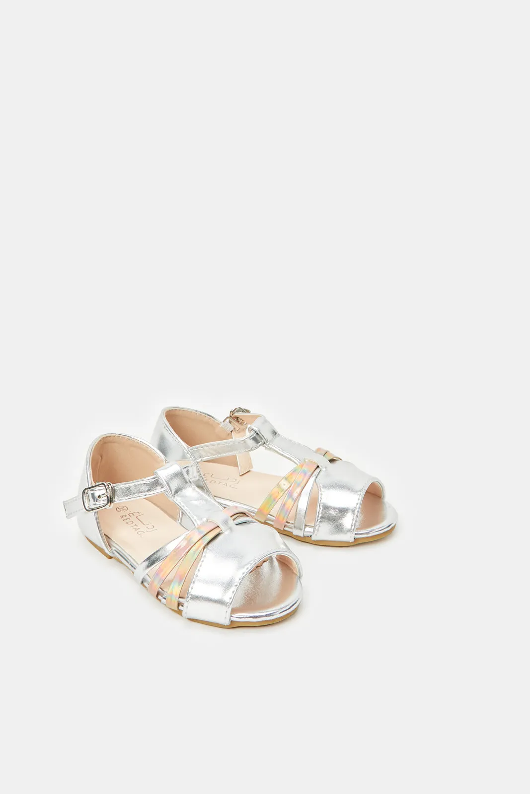 Girls Silver Shine Strap Sandals