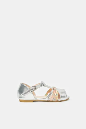 Girls Silver Shine Strap Sandals