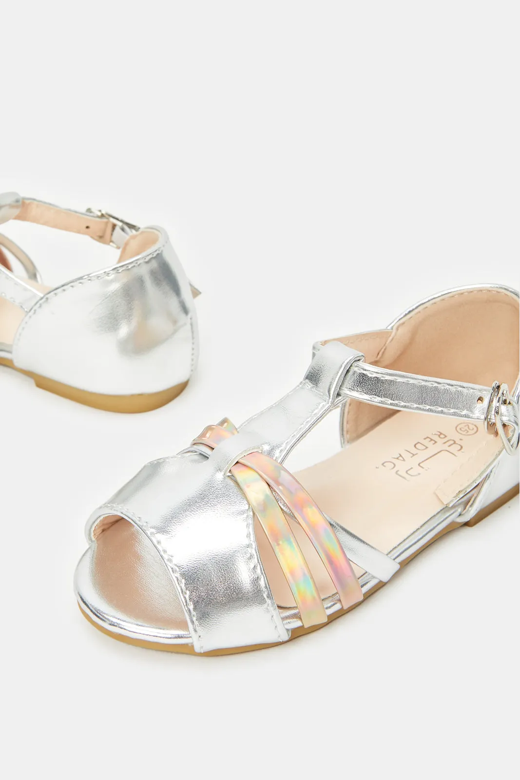 Girls Silver Shine Strap Sandals