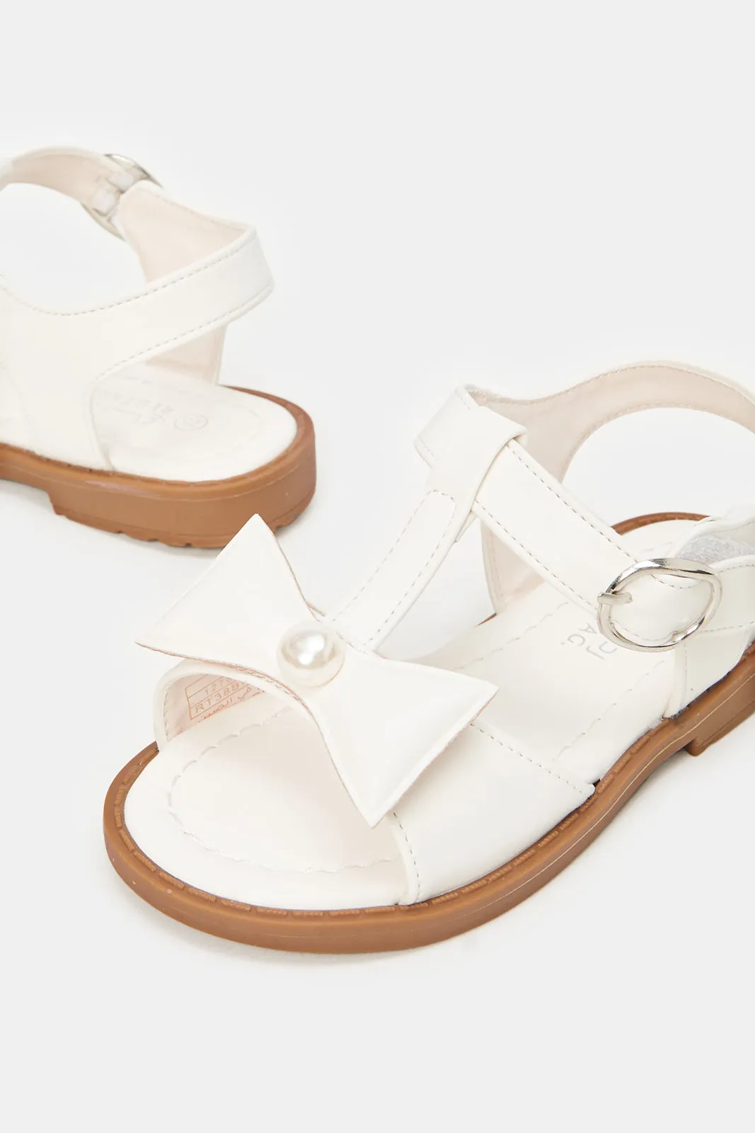 Girls White Bow Embellished Sandal