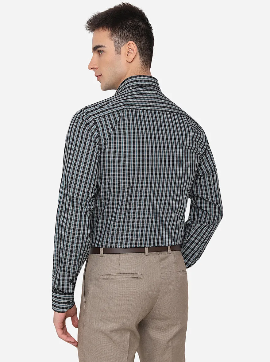 Grey & Teal Blue Checked Regular Fit Formal Shirt | JadeBlue