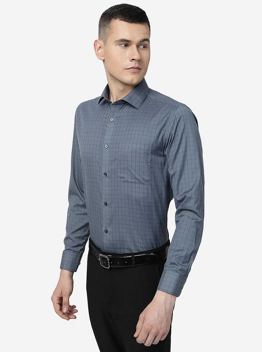 Grey Checked Slim Fit Formal Shirt | Greenfibre