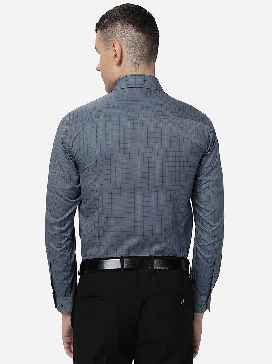 Grey Checked Slim Fit Formal Shirt | Greenfibre