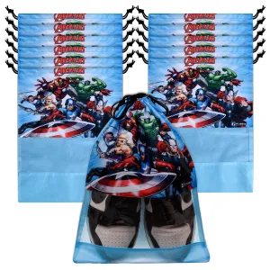 Heart Home Marvel Avengers Shoe Cover | Travel Shoe Storage Bags | Polyester Storage Bag | Drawstring Shoe Cover | Shoe Organizer with Clear window | Pack of 12 | Sky Blue