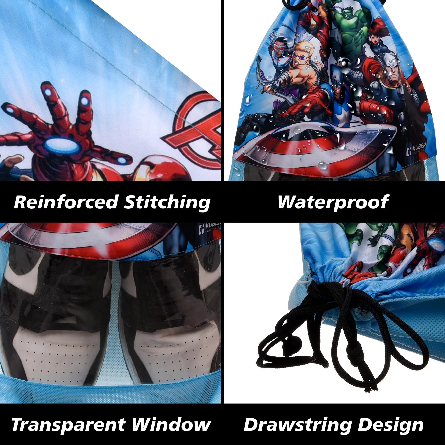 Heart Home Marvel Avengers Shoe Cover | Travel Shoe Storage Bags | Polyester Storage Bag | Drawstring Shoe Cover | Shoe Organizer with Clear window | Pack of 12 | Sky Blue