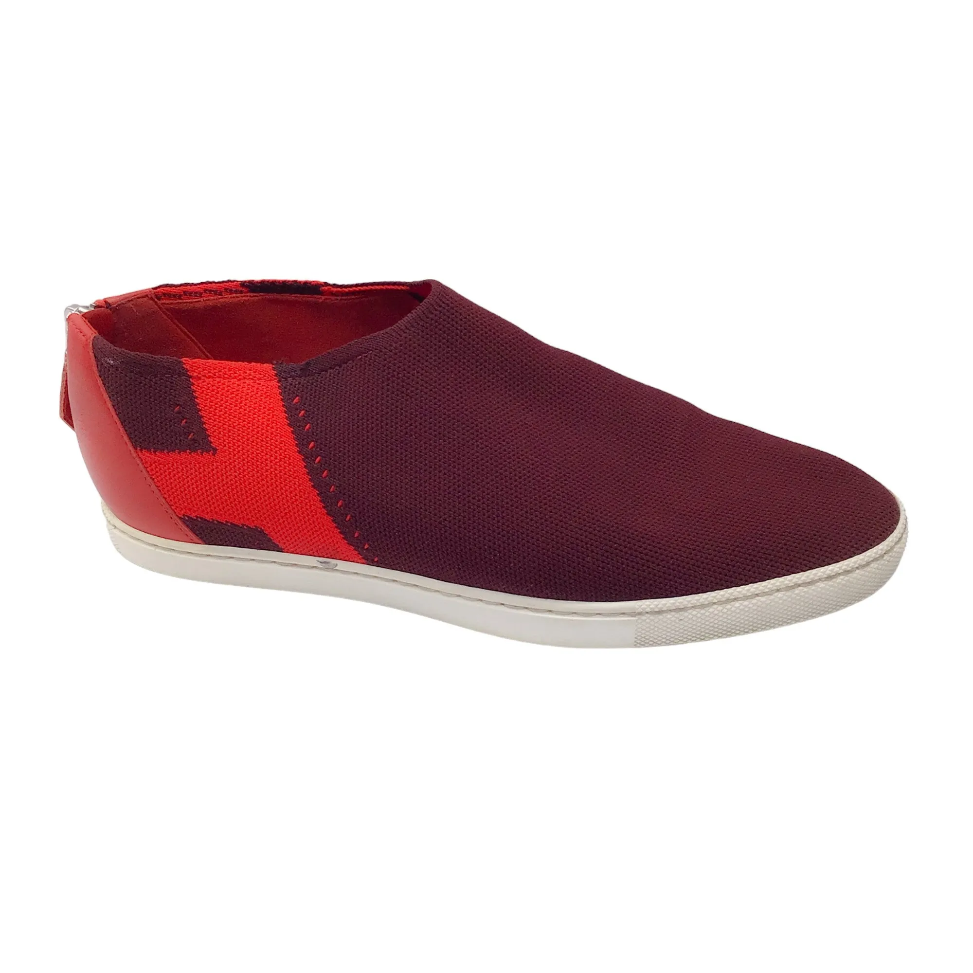 Hermes Burgundy / Red Leather Trimmed Knit Sneakers