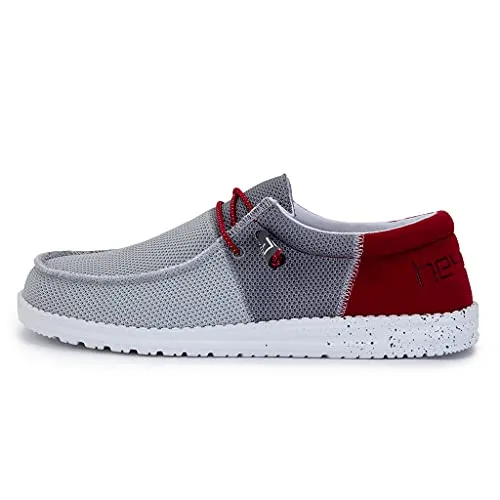 Hey Dude Men's Wally Sox Funk Dark Grey Red Size 10 | Men’s Shoes | Men's Lace Up Loafers | Comfortable & Light-Weight