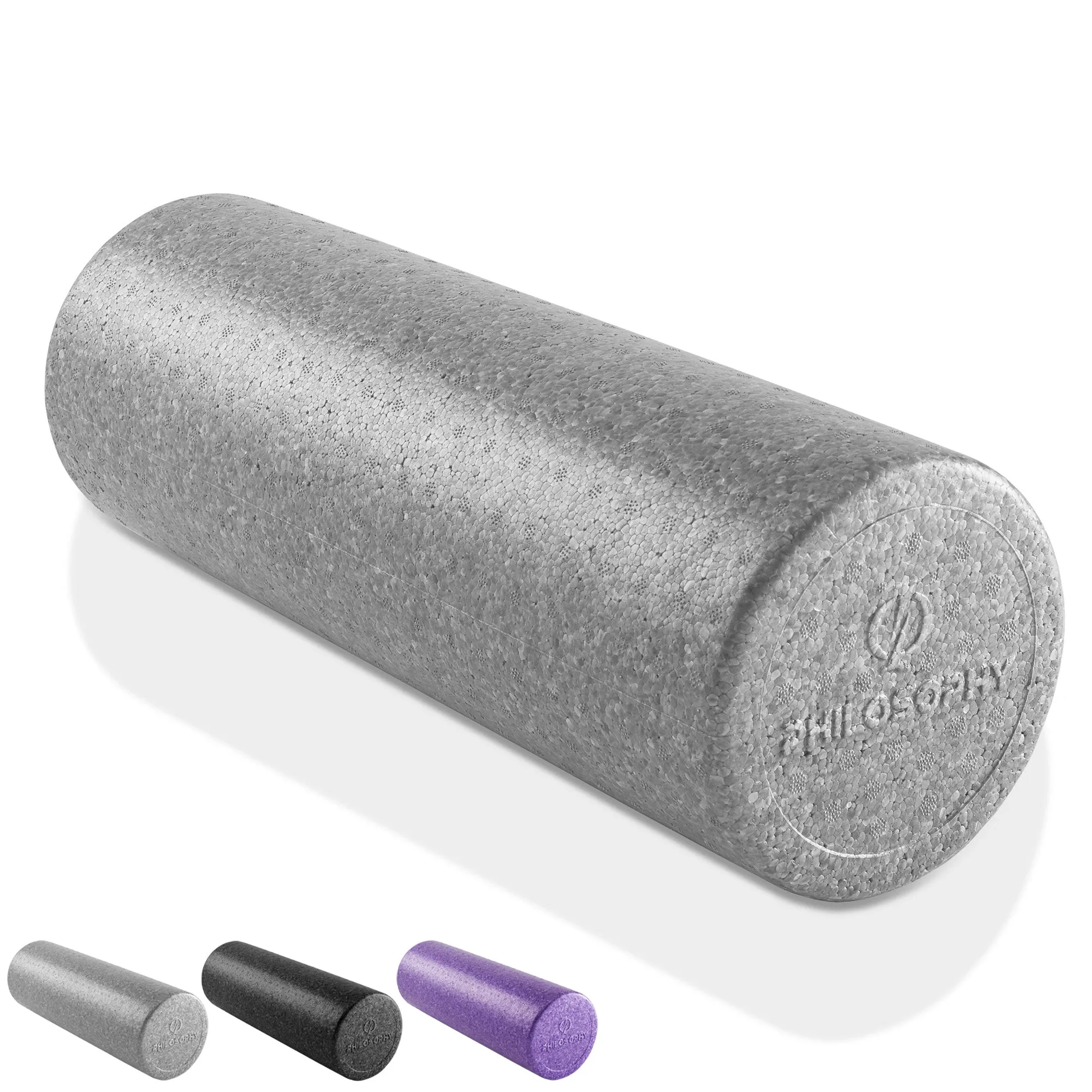 High Density Exercise Foam Roller - 12", 18", 24", Black, Gray, Purple