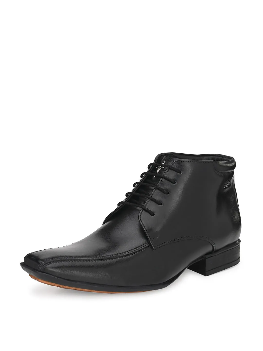 Hitz Men's Black Leather Derby Ankle Boot Shoes