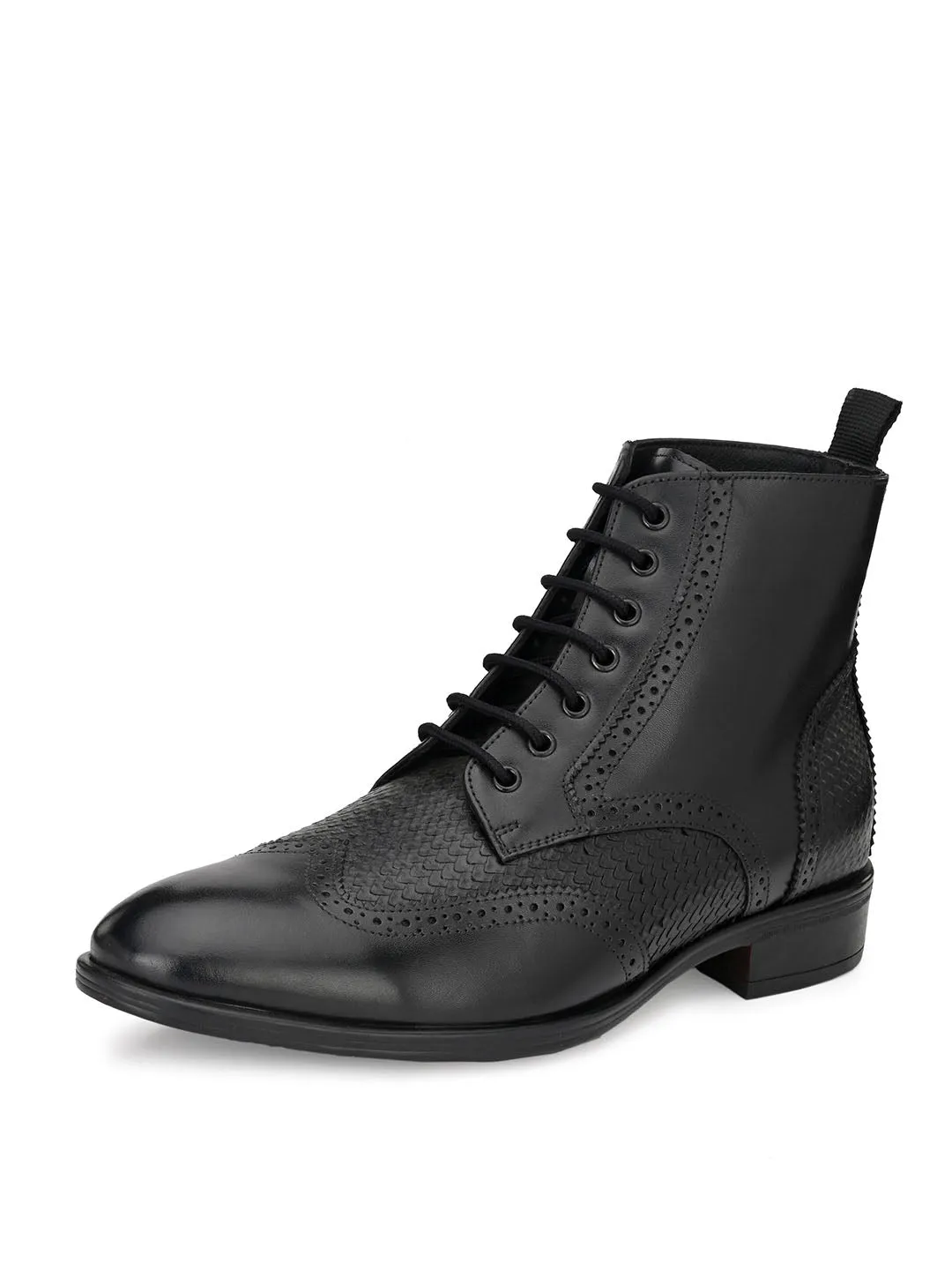 Hitz Men's Black Leather Lace-up Ankle Boot Shoes