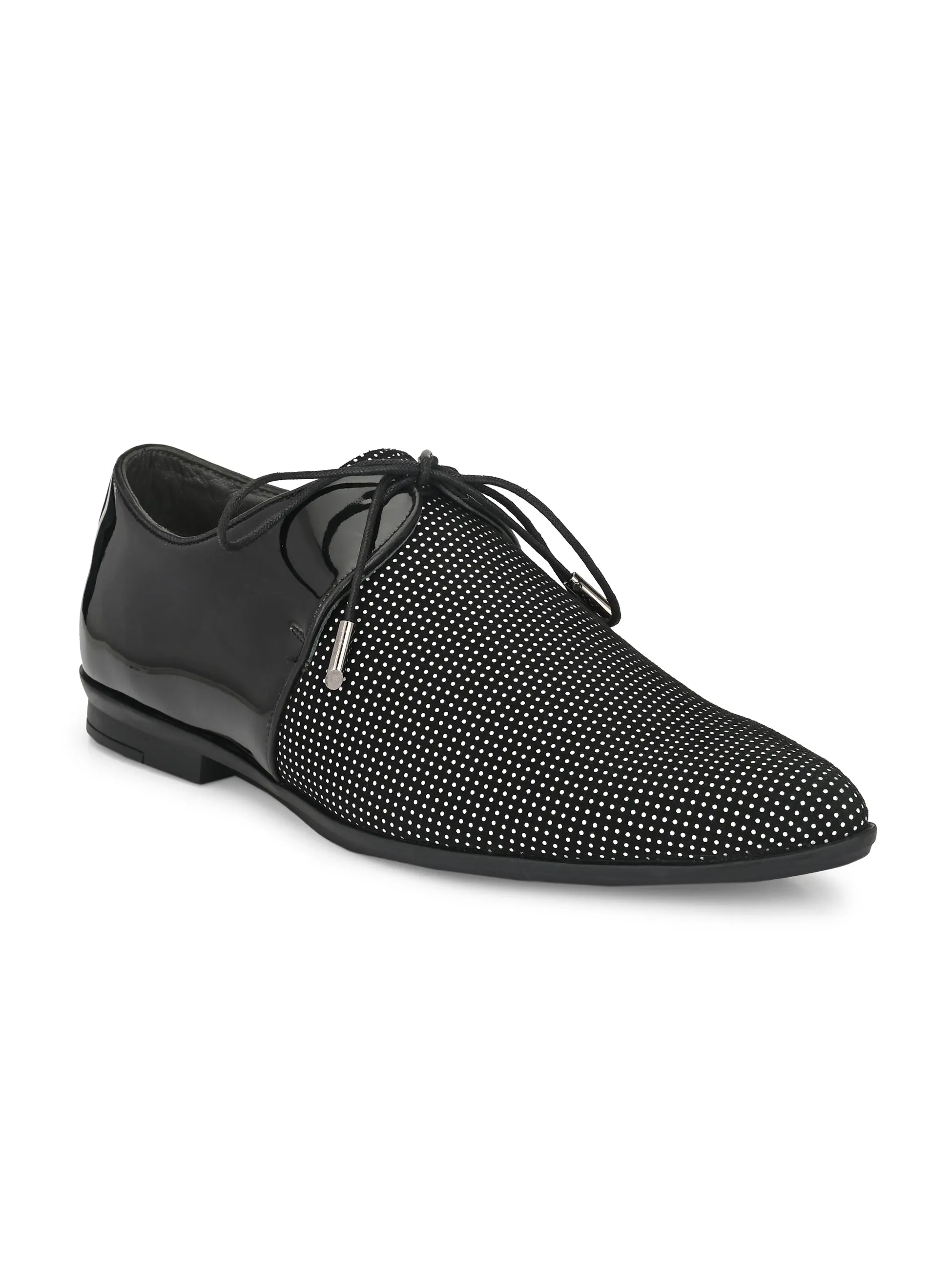 Hitz Men's Black Leather Lace-up Party Wear Shoes