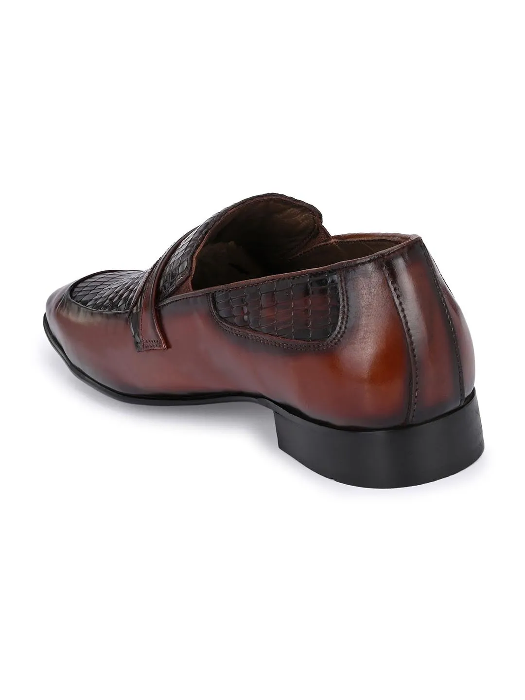 Hitz Men's Brown Leather Slip-On Party Wear Shoes