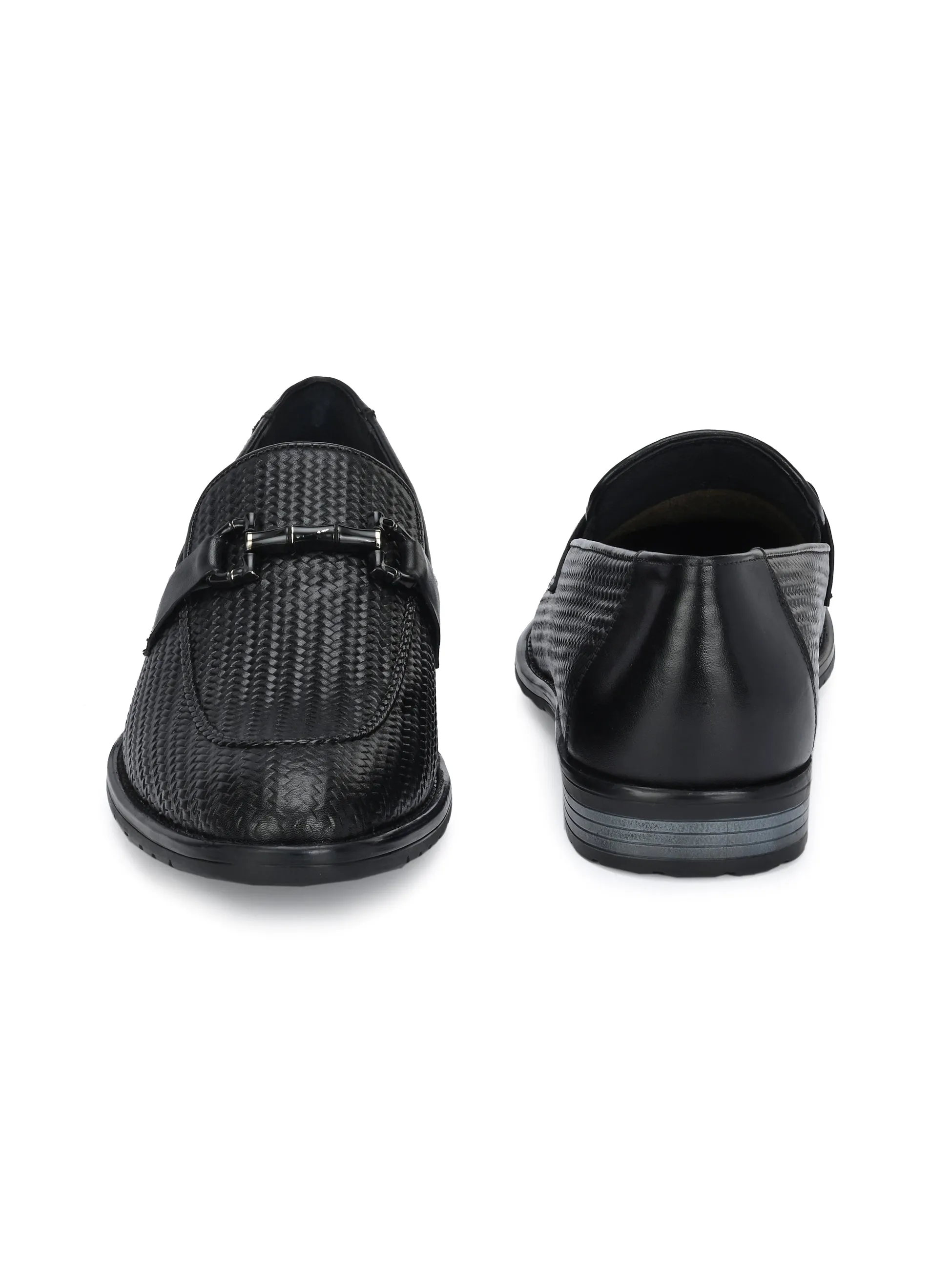 HITZ1680 Men's Black Leather Party Wear Slip On Shoes