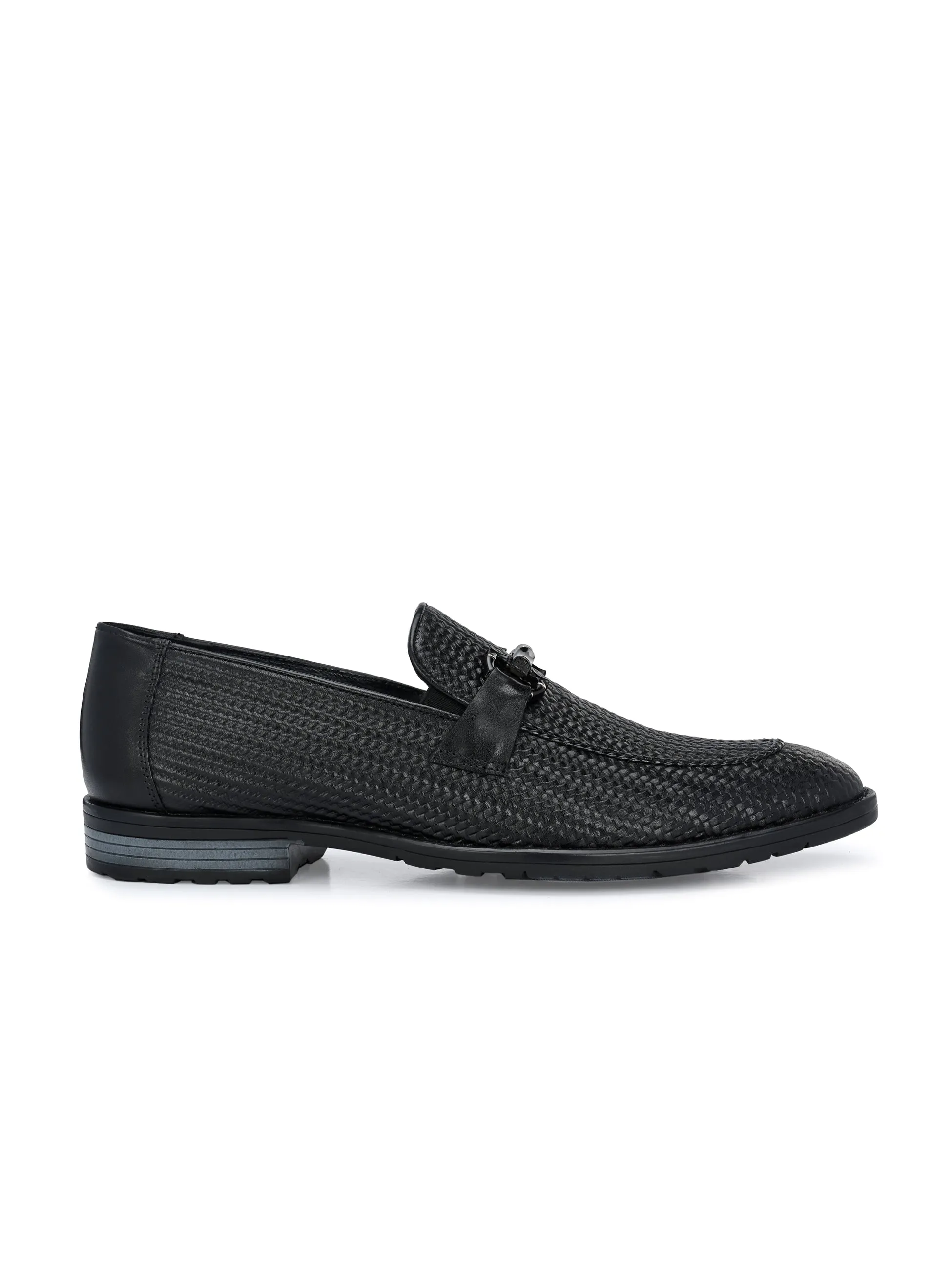 HITZ1680 Men's Black Leather Party Wear Slip On Shoes