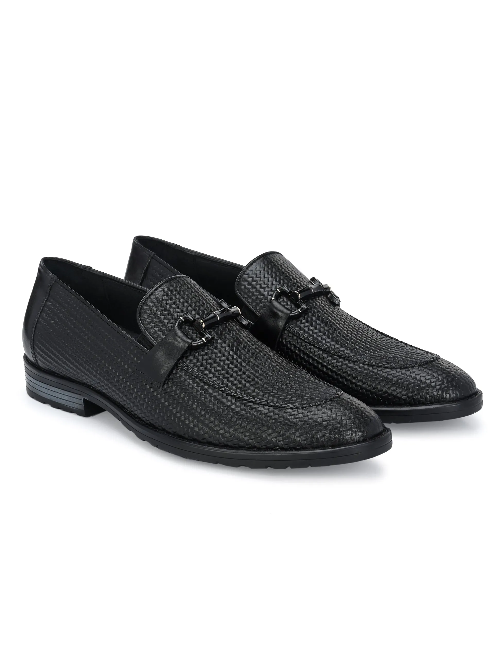 HITZ1680 Men's Black Leather Party Wear Slip On Shoes