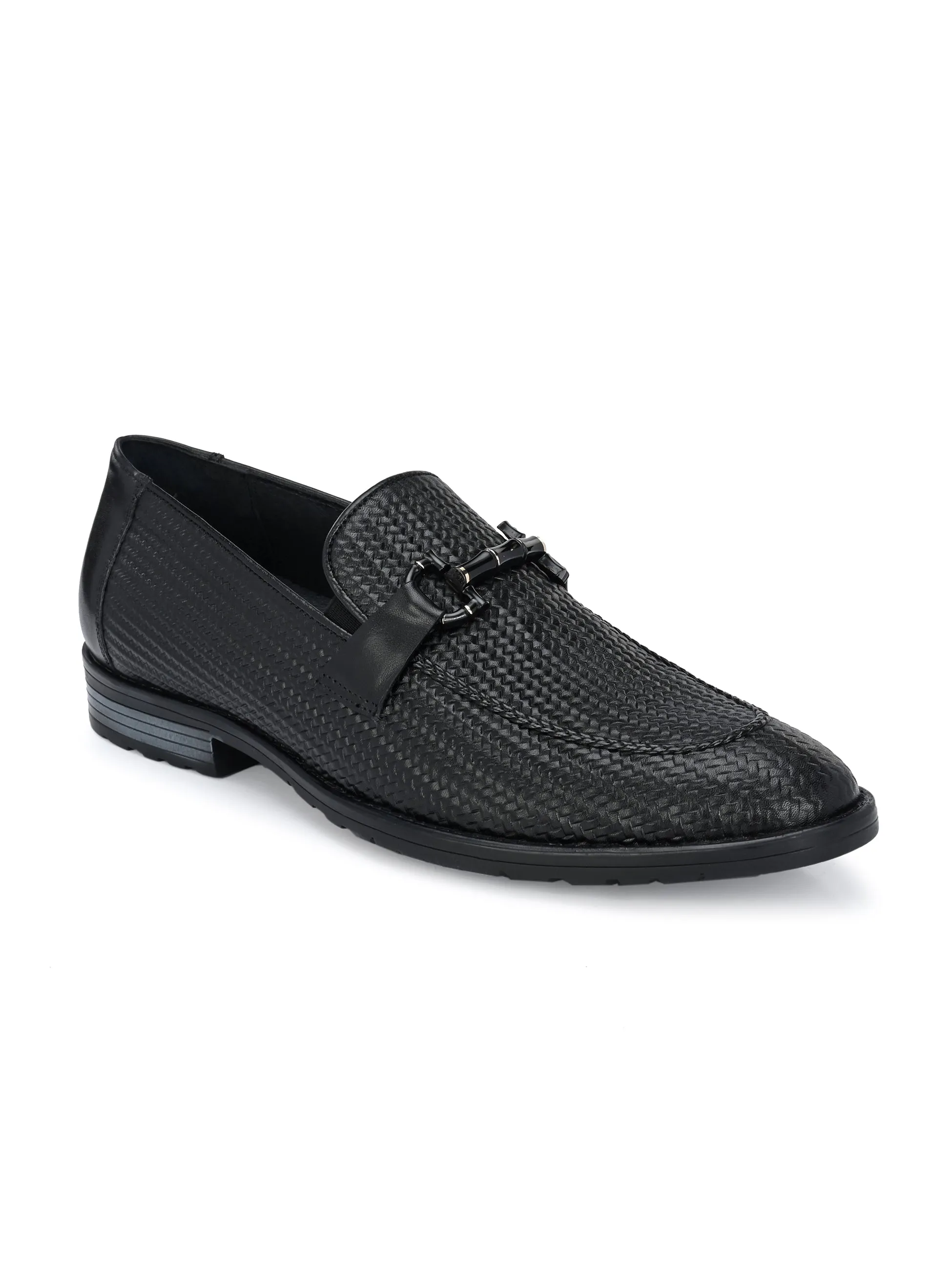 HITZ1680 Men's Black Leather Party Wear Slip On Shoes