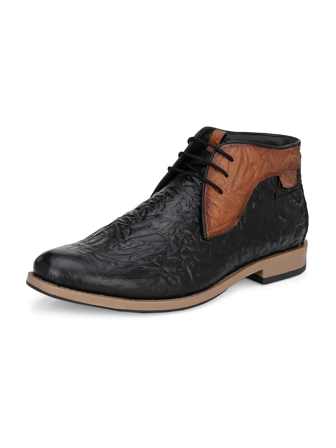 HITZ6555 Men's Black Leather Casual Lace-Up Boots