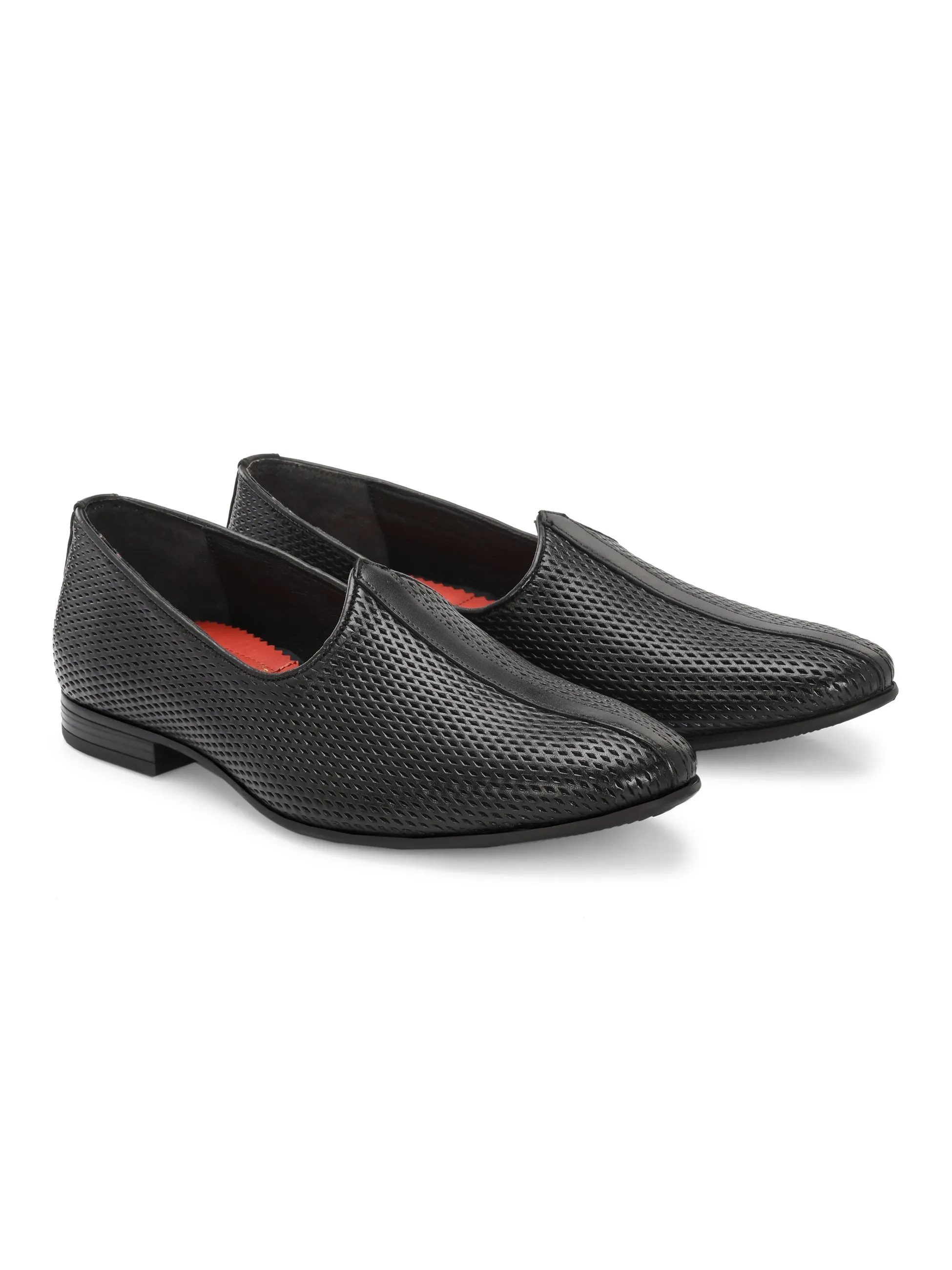 HITZ7563-Men's Black Leather Ethnic Shoes