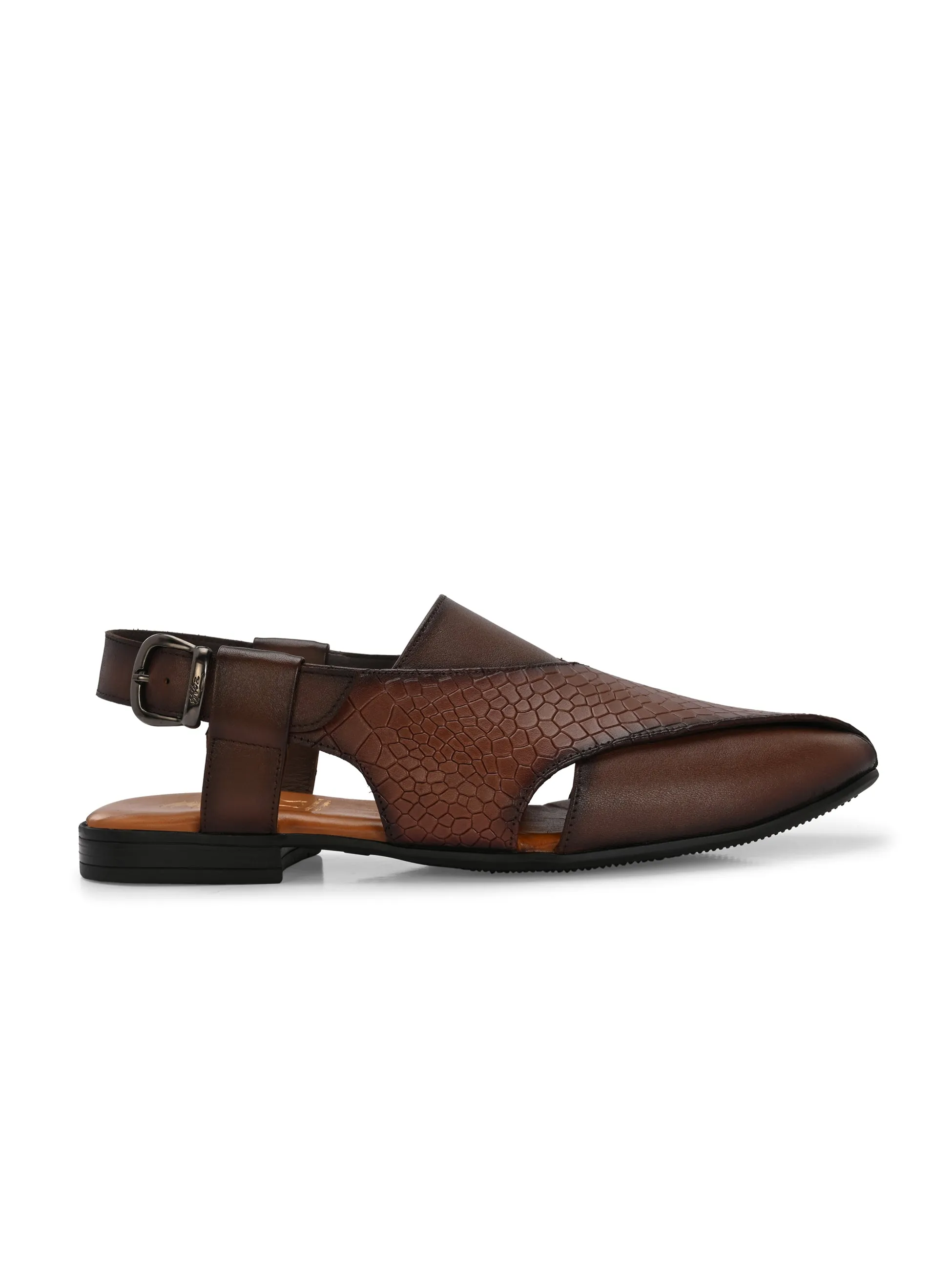 HITZ7564-Men's Brown Leather Ethnic Shoes