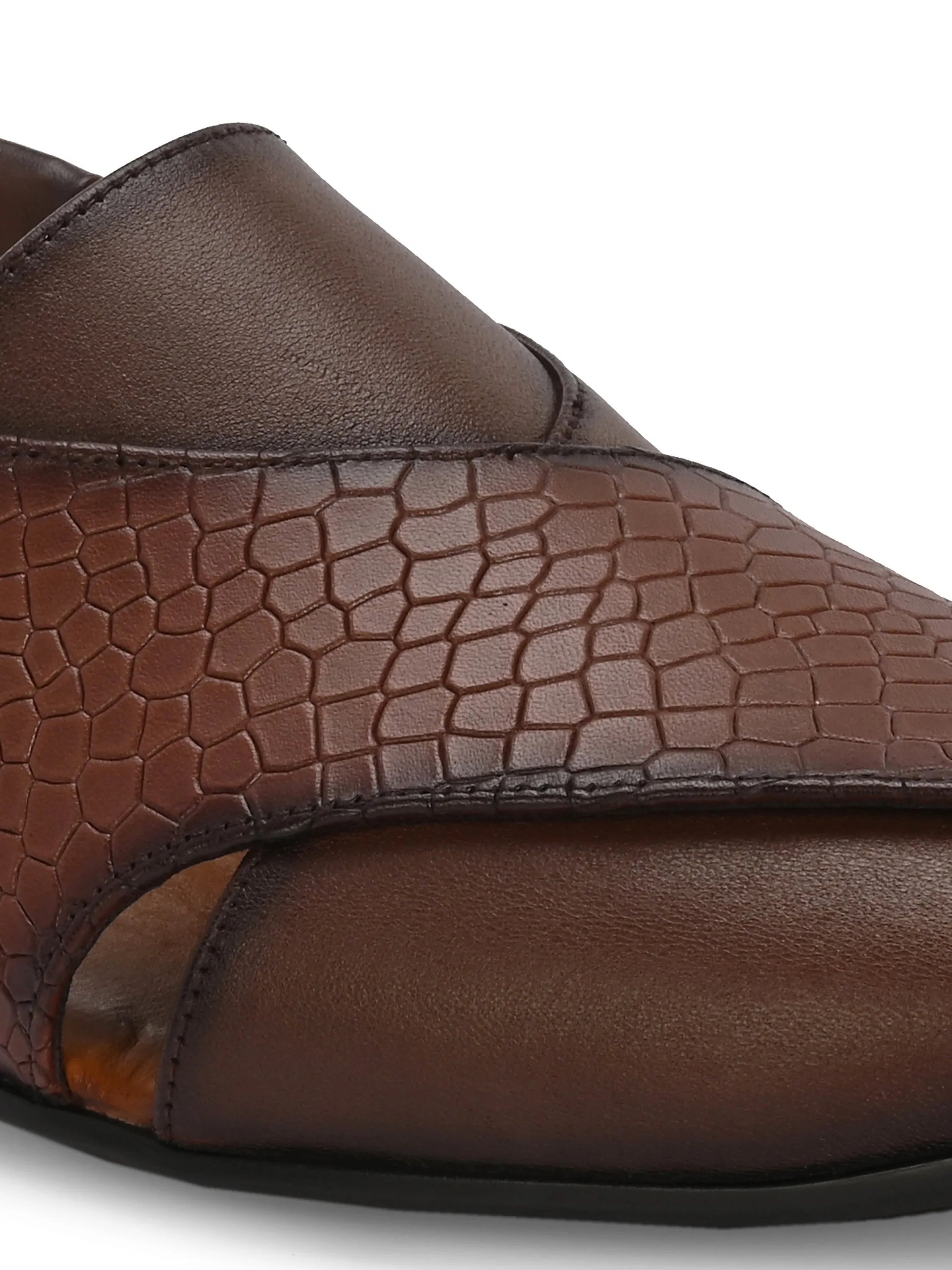 HITZ7564-Men's Brown Leather Ethnic Shoes