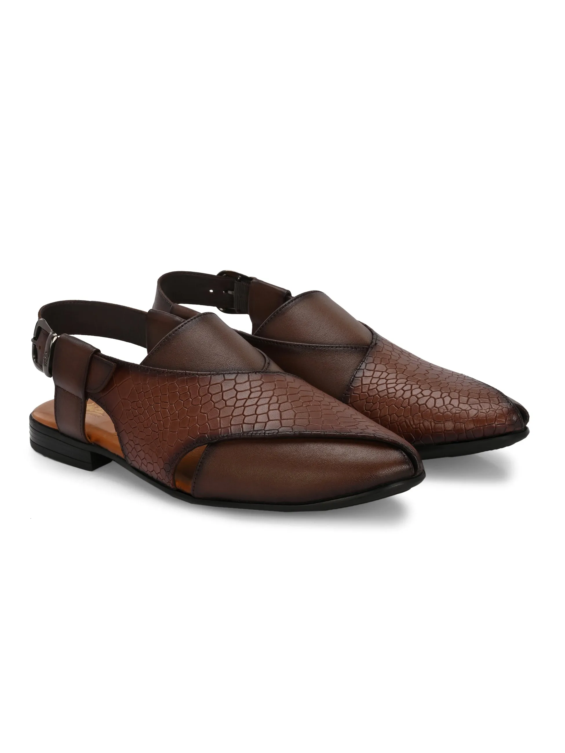 HITZ7564-Men's Brown Leather Ethnic Shoes