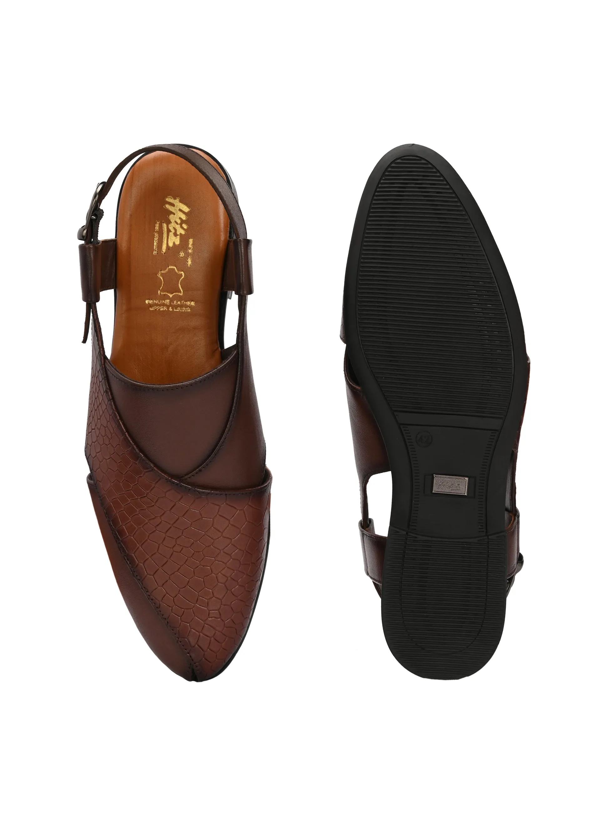 HITZ7564-Men's Brown Leather Ethnic Shoes