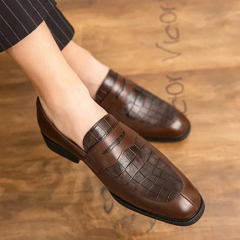 Hot sale men's slip on leather dress shoes  fashion classical men brown dress shoes