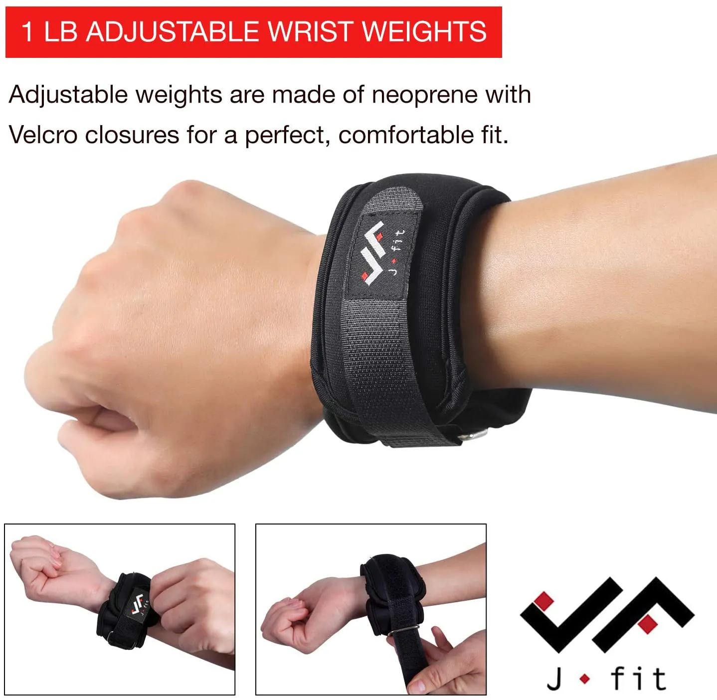 JFIT Wrist Weight Pair – Set of 2, Wrist Straps for Fitness, Walking, Workout – Multiple Size and Weight Options – Comfortable, Breathable, Moisture Absorbent Weight Straps for Men and Women