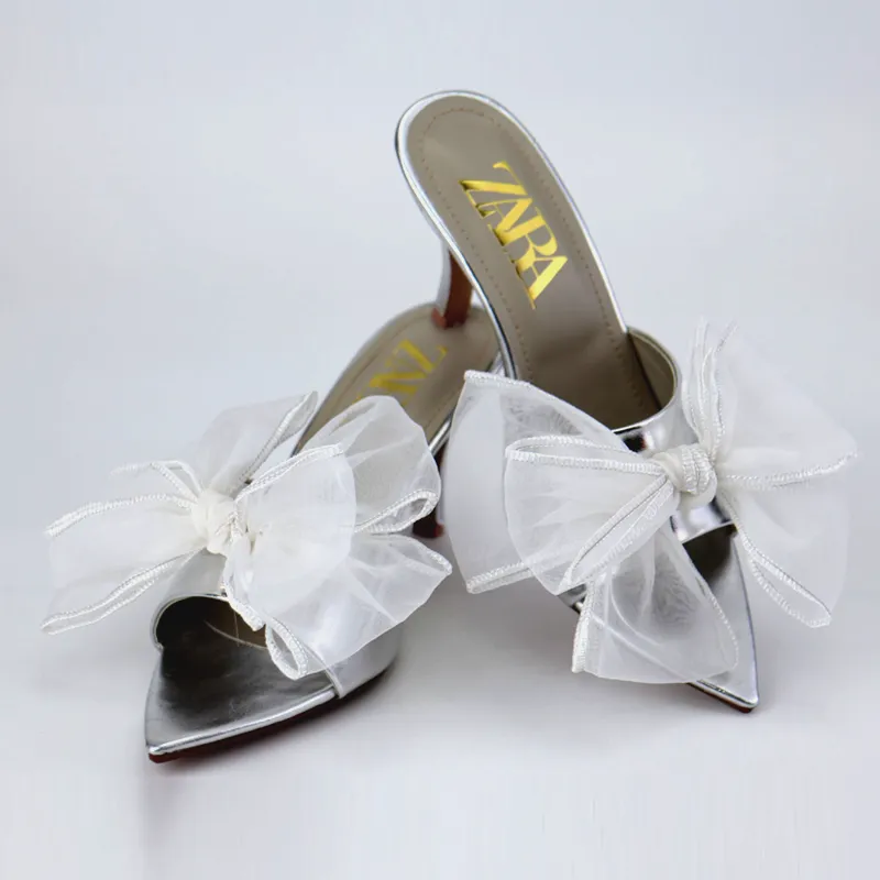 Kitten Heels Satin Bow Pointed Toe Sandal