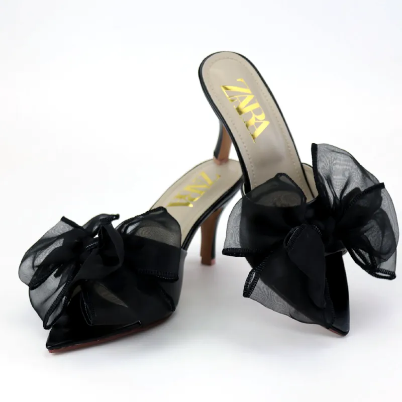 Kitten Heels Satin Bow Pointed Toe Sandal