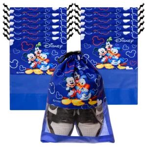 Kuber Industries Disney Team Mickey Shoe Cover | Travel Shoe Storage Bags | Polyester Storage Bag | Drawstring Shoe Cover | Shoe Organizer with Clear Window | Pack of 12 | Blue