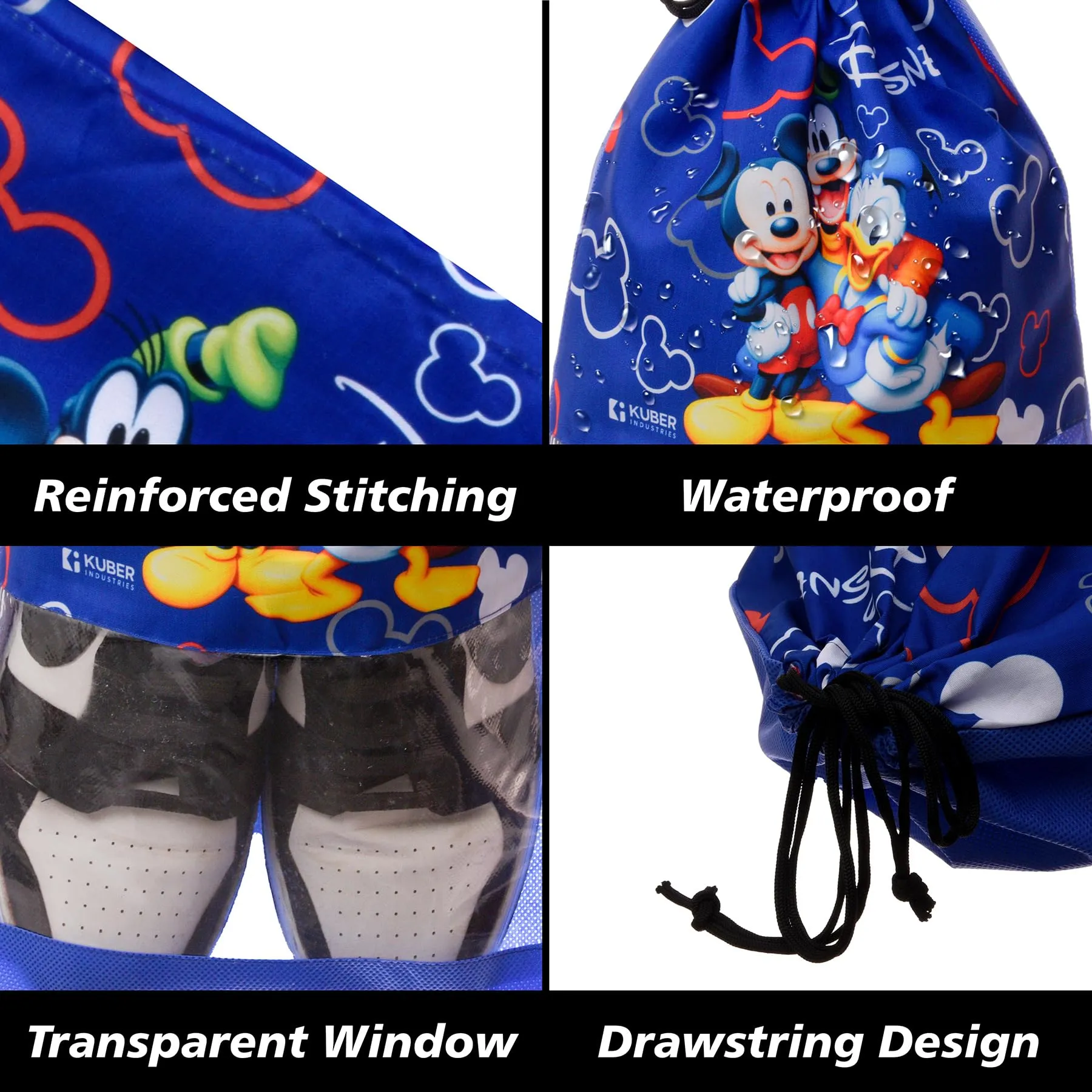 Kuber Industries Disney Team Mickey Shoe Cover | Travel Shoe Storage Bags | Polyester Storage Bag | Drawstring Shoe Cover | Shoe Organizer with Clear Window | Pack of 12 | Blue